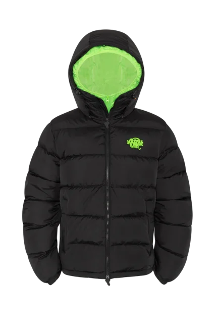 SYNA DOUBLE PUFFER JACKET BLACK / NEON GREEN