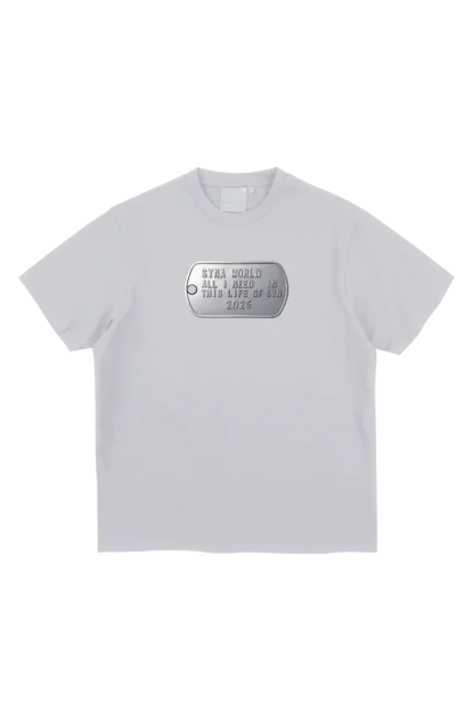 LIFE OF SYN DOG TAG PRINTED TEE – WHITE/SILVER